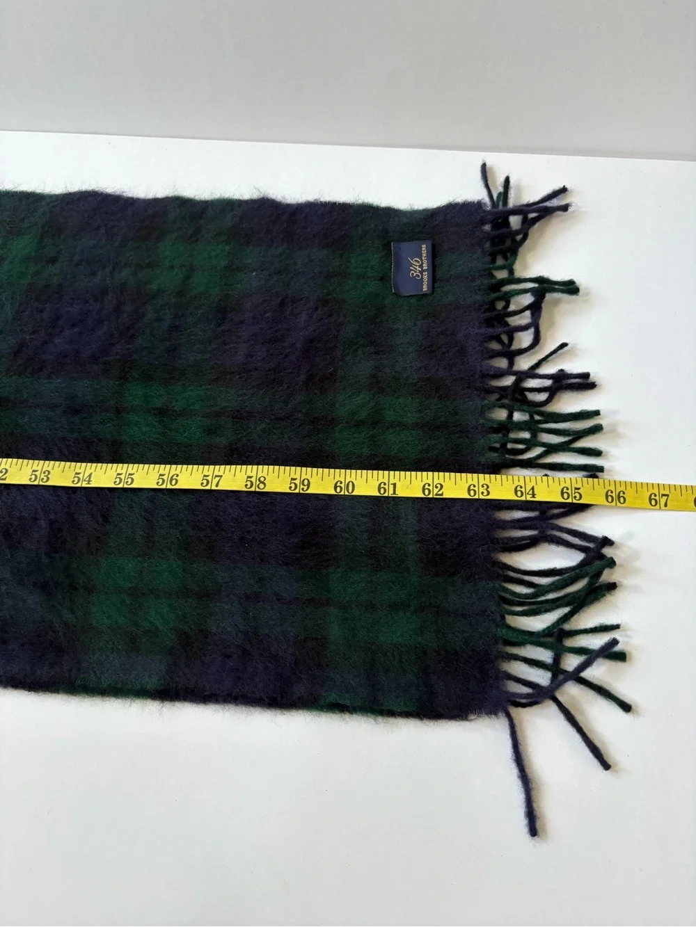 Brooks Brothers Cashmere Tartan Scarf Green Blue Plaid Fringe Career Academia